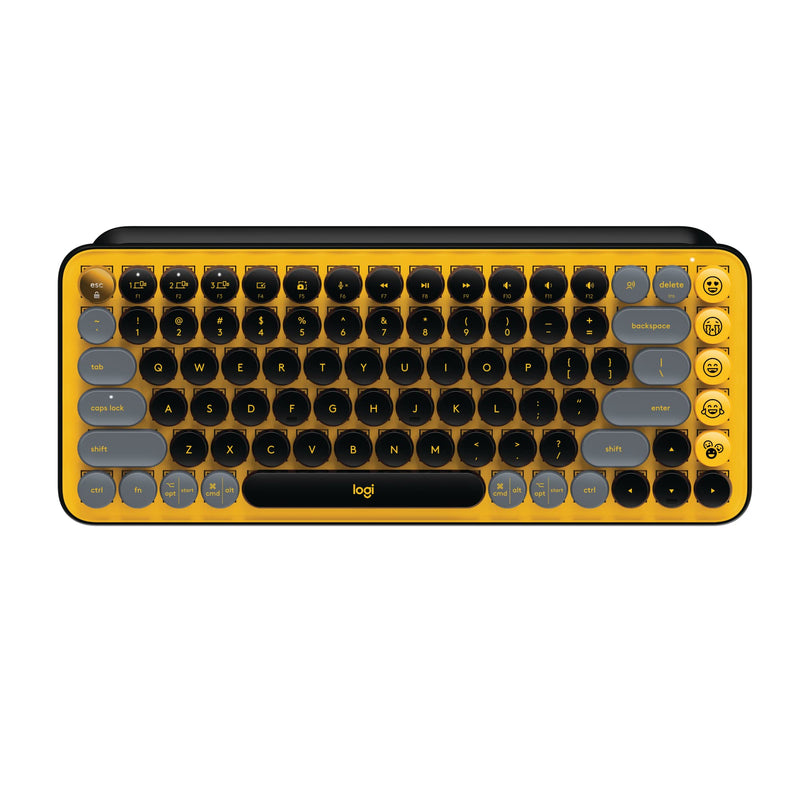 Logitech POP Keys Mechanical Wireless Keyboard with Customizable Emoji , Durable Compact Design, Bluetooth or USB Connectivity, Multi-Device, OS Compatible - Blast Yellow (Blast Yellow, POP Keys)