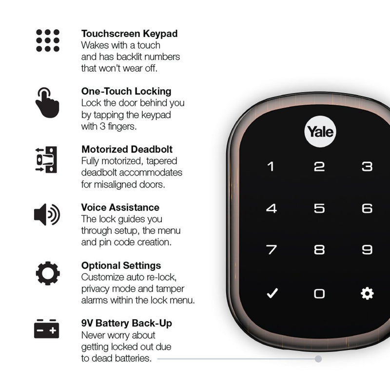 Yale Assure Lock SL with Z-Wave, Key-Free Touchscreen Deadbolt, Lock only, Oil Rubbed Bronze (Oil Rubbed Bronze, Key-Free)