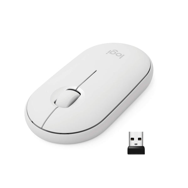 Logitech Pebble M350 Wireless Mouse with Bluetooth or USB - Silent, Slim Computer Mouse with Quiet Click for iPad, Laptop, Notebook, PC and Mac - Off White  (Off White, Mouse)- OPEN-BOX