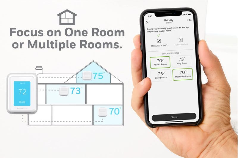 Honeywell Home T9 WiFi Smart Thermostat with 1 Smart Room Sensor, Touchscreen Display, Alexa and Google Assist (A. WiFi Thermostat w/ Sensor)