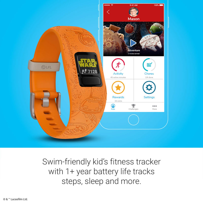 Garmin vivofit jr. 2, Kids Fitness/Activity Tracker, 1-Year Battery Life, Adjustable Band, Star Wars Light Side, Bright Orange (Star Wars - Light Side, Star Wars - New)