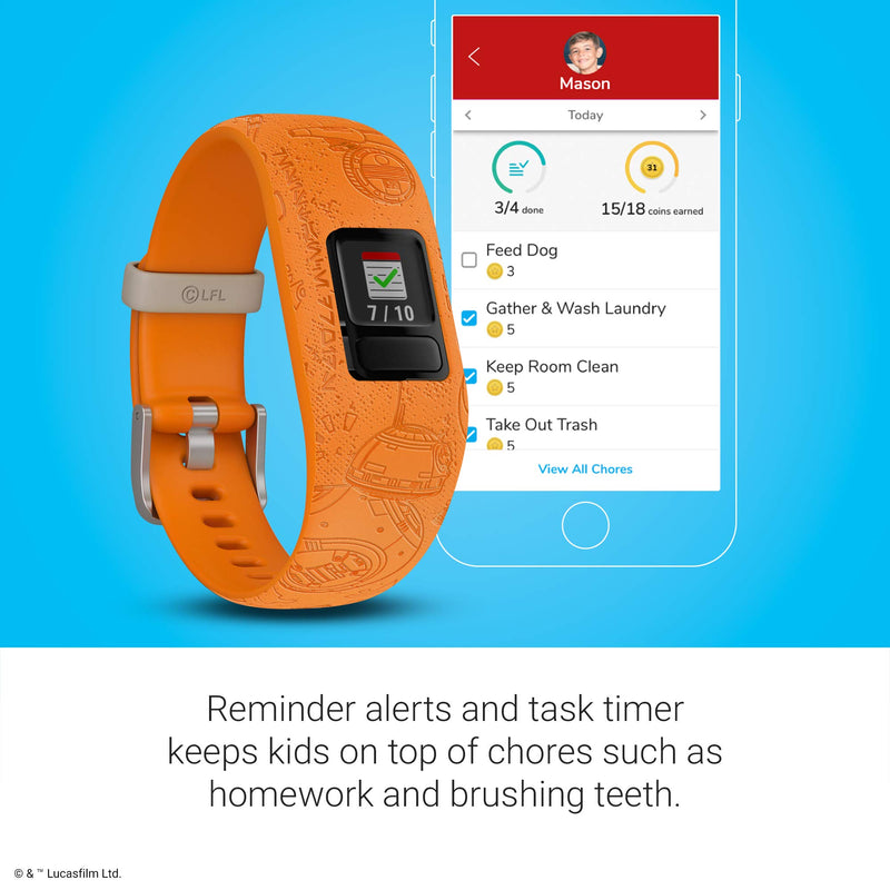 Garmin vivofit jr. 2, Kids Fitness/Activity Tracker, 1-Year Battery Life, Adjustable Band, Star Wars Light Side, Bright Orange (Star Wars - Light Side, Star Wars - New)