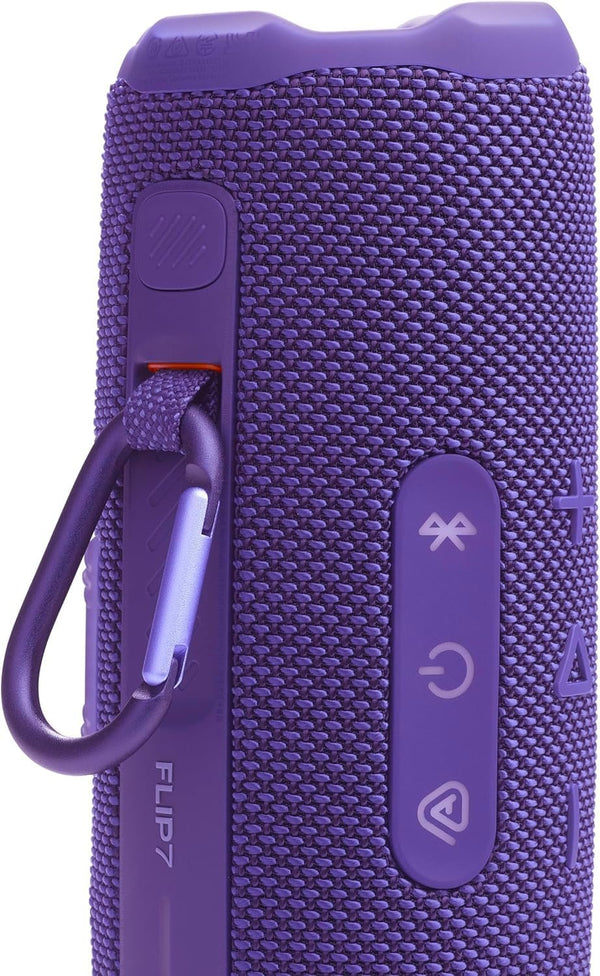 JBL Flip 7 - Portable Waterproof and Drop-Proof Speaker, Bold Pro Sound with AI Sound Boost, 16Hrs of Playtime, and PushLock System with Interchangeable Accessories (Purple) (Renewed)