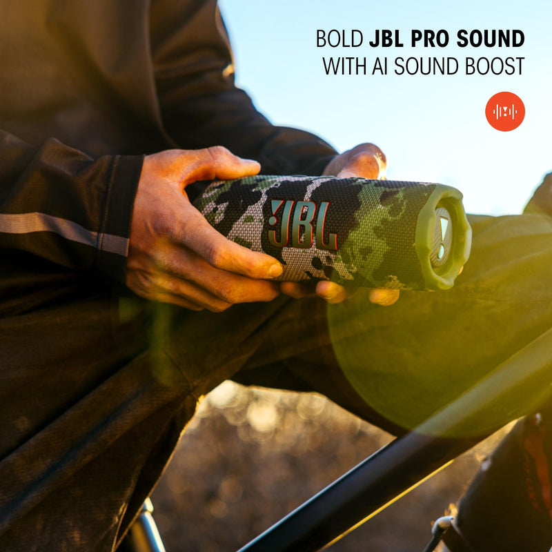 JBL Flip 7 - Portable Waterproof and Drop-Proof Speaker, Bold Pro Sound with AI Sound Boost, 16Hrs of Playtime, and PushLock System with Interchangeable Accessories (Blue) (Renewed)