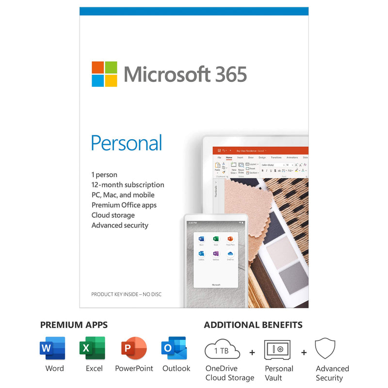 Microsoft 365 Personal 1-Year Subscription for PC, Mac, iOS and Android, 1-User License, Key Card