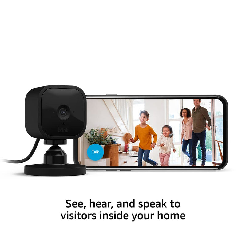 Blink Mini  Compact indoor plug-in smart security camera, 1080p HD video, night vision, motion detection, two-way audio, easy set up, Works with Alexa  1 camera (Black)