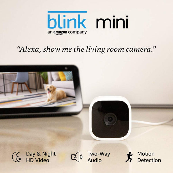 Blink Mini  Compact indoor plug-in smart security camera, 1080 HD video, night vision, motion detection, two-way audio, Works with Alexa  1 camera